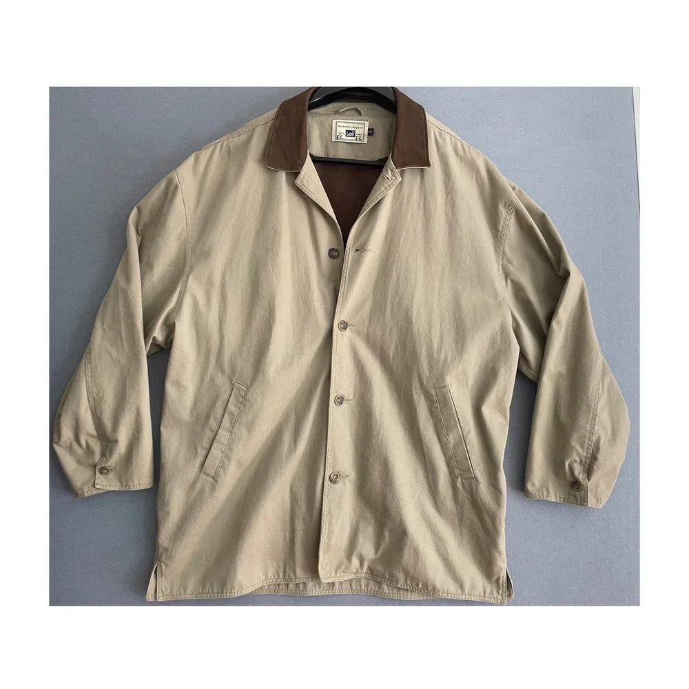Lee Authentic Apparel Men 2XL Tan Barn‎ Coat Brown Leather Collar Chore Jacket